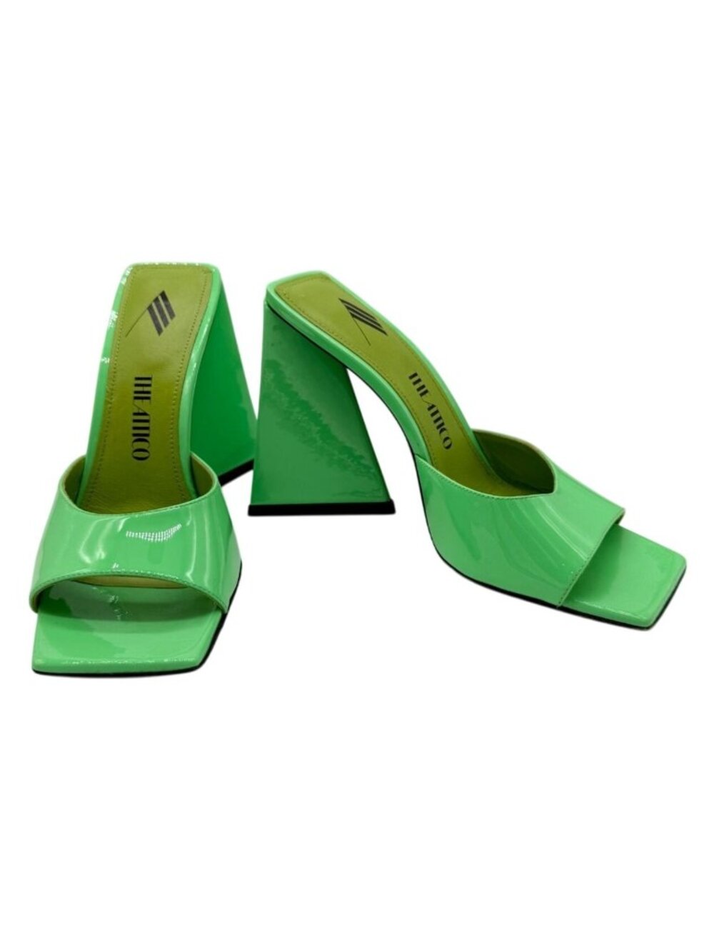 The Attico Devon Patent leather Neon Green Heeled Sandal Mule - Size 6